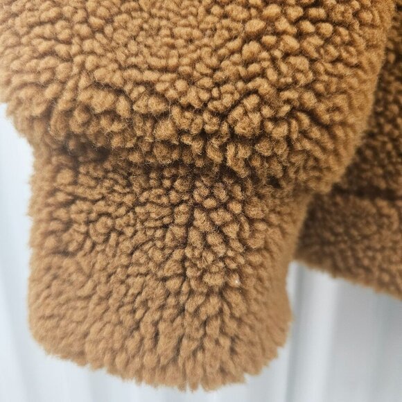 H&M Women's Teddy Sherpa Jacket Button Front Size 10 Brown Polyester - Picture 9 of 13